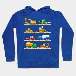 Vehicles Construction Site Dump Truck Concrete Mixer Excavator Hoodie